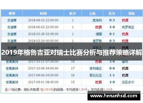 2019年格鲁吉亚对瑞士比赛分析与推荐策略详解